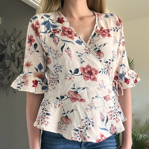 Floral 1/2 Sleeve Tie Blouse - Picture 6 of 14
